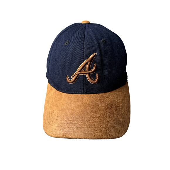 Atlanta Braves Cap Hat Men's Blue Strapback Adjustable Faux Suede Leather 5748 - Picture 1 of 7
